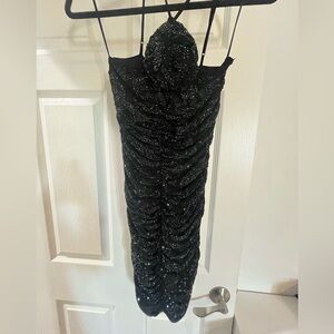 AFRM - Black Rhinestone mini rouched cocktail dress